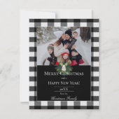 バフアロープレイドのフェスティブなトナカイのクリスマス写真 シーズンカード (正面)