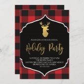 バフアロープレイドのホリデーパーティー招待状 招待状 (正面/裏面)