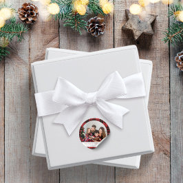 バフアロープレイドの丸い写真クリスマスステッカー ラウンドシール