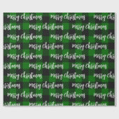 バフアロープレイドグリーン メリークリスマステキスト ラッピングペーパー (フラット)