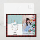 バフアロープレイド写真クリスマスニューイヤーフォークアートの雪だるま ポストカード (正面/裏面)