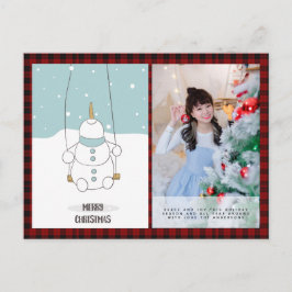 バフアロープレイド写真クリスマスニューイヤーフォークアートの雪だるま ポストカード