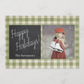 バフアロープレイド写真ハッピー ホリデー パーソナライズド シーズンカード (正面)