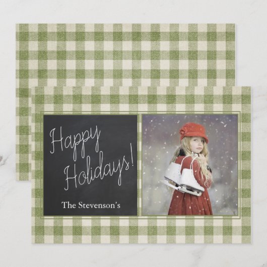 バフアロープレイド写真ハッピー ホリデー パーソナライズド シーズンカード (正面/裏面)