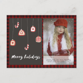 バフアロープレイド写真 クリスマス 新年 フォークアート オーナメント ポストカード