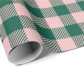 バフアロープレイド モダン クリスマス ホリデー グリーン ピンク ラッピングペーパー (ロールコーナー)