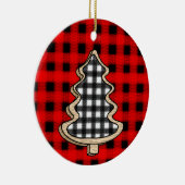 バフアロープレイド、赤いギンガムのクリスマスツリー セラミックオーナメント (右)