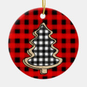バフアロープレイド、赤いギンガムのクリスマスツリー セラミックオーナメント (正面)