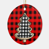 バフアロープレイド、赤いギンガムのクリスマスツリー セラミックオーナメント (左)