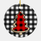 バフアロープレイド、赤いギンガムのクリスマスツリー セラミックオーナメント (裏面)