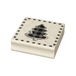 バフアロープレイド、赤いギンガムのクリスマスツリー ラバースタンプ