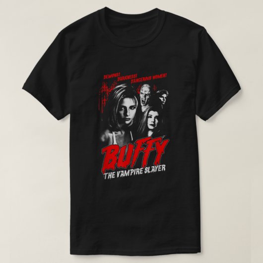 バフィー・ザ・ヴァンパイア・スレイヤー・ヴィンテージ・ホラー・ポスター Tシャツ (デザイン正面)