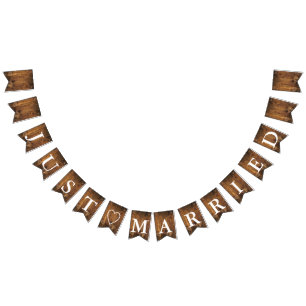 バフェイクン素朴ウッドたった今結婚しました結婚ズ バンティングフラッグ