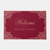 バフェミニンルガンディピンクウェルカムバラ離れ金ゴールド ドアマット (正面)