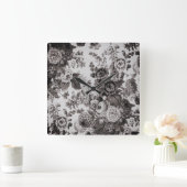 バフグレイトープヴィンテージフローラトイルNo.3 スクエア壁時計 (ホーム)