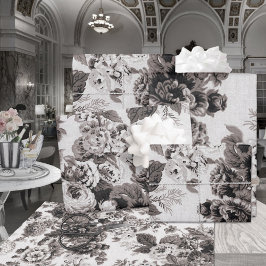 バフグレーブラウントーンヴィンテージフローラトイル ラッピングペーパー