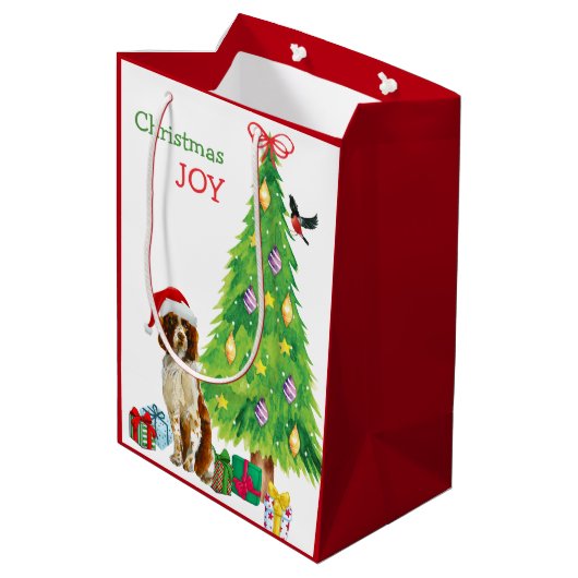 バフコッカースパニエル犬サンタハットとクリスマスツリー ミディアムペーパーバッグ (裏面アングル)