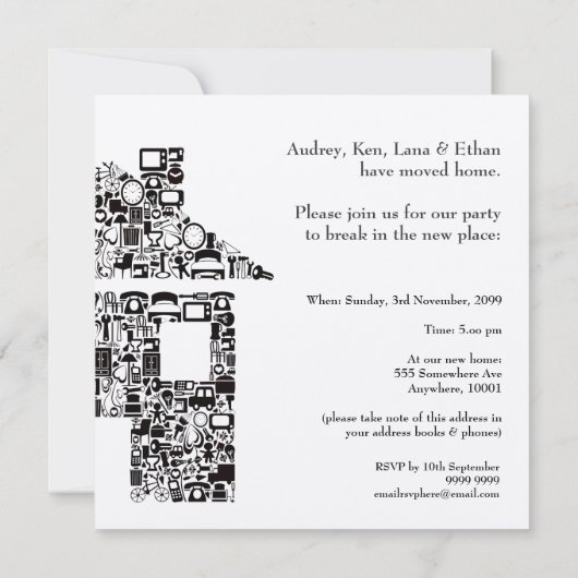 バフハウスホーム引っ越し祝いパーティーパーティの招待状 招待状 (裏面)