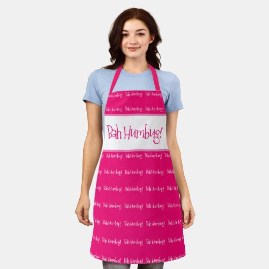 バフバマピンクのクリスマスウーマン エプロン (着用した状態)