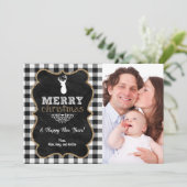 バフファローチェックのクリスマスフォトカードです。 招待状 (スタンド正面)