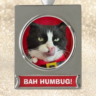 バフマタキシード猫クリスマスオーナメント シルバープレートバナーオーナメント
