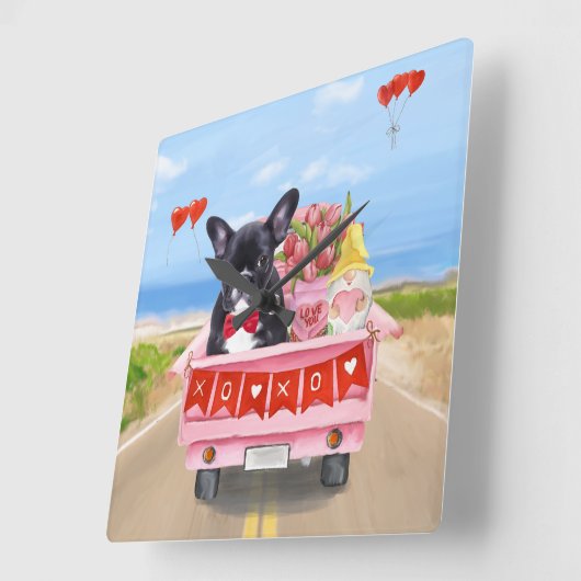 バフランスのルドッグバレンタインデートラック スクエア壁時計 (傾斜)