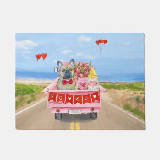 バフランスのルドッグバレンタインデートラック ドアマット (正面)