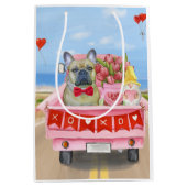 バフランスのルドッグバレンタインデートラック ミディアムペーパーバッグ (正面)