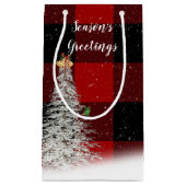 バフロー・チェック柄の季節のグリーティングツリー スモールペーパーバッグ (正面)