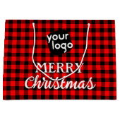 バフロー・チェック 赤 サンタ クリスマス ロゴを追加 ラージペーパーバッグ (正面)