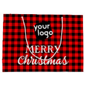 バフロー・チェック 赤 サンタ クリスマス ロゴを追加 ラージペーパーバッグ (裏面)