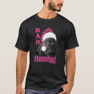 バフンバグキャットヒョウ印刷サンタハットクリスマスH Tシャツ