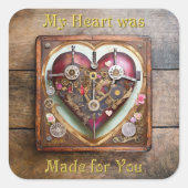 バフ赤いハートスチームパンクシリーズ スクエアシール (正面)