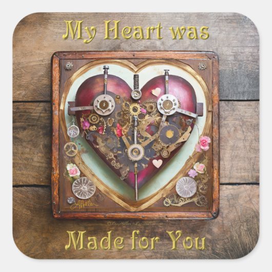 バフ赤いハートスチームパンクシリーズ スクエアシール (正面)