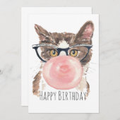 バブおもしろいレガム猫誕生日カード サンキューカード (正面/裏面)