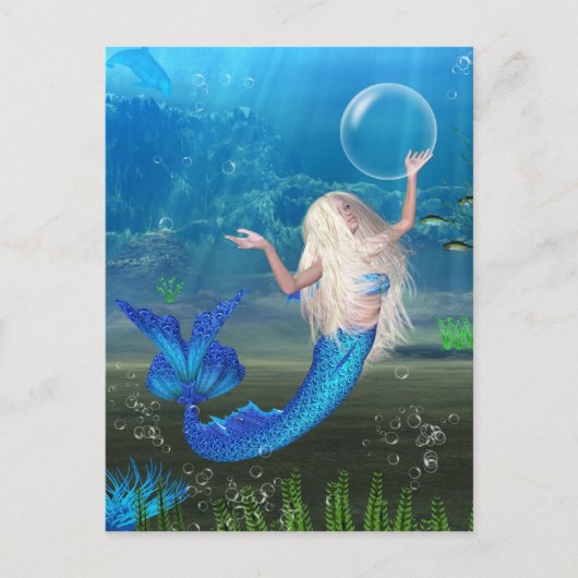 バブかわいらしル付きブロンド人魚 ポストカード (正面)