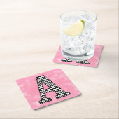 バブはっきりしたレガムピンクのシボロン文字A スクエアペーパーコースター (インサイチュ)