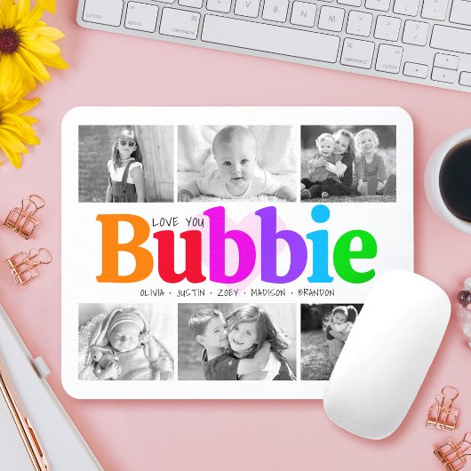 バブィー大好き カラフルな虹の6枚写真コラージュ マウスパッド