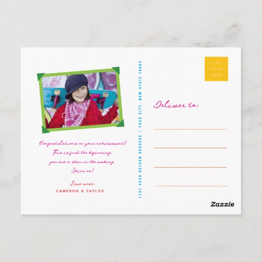 バブカラフルリーボトルとらせん状おめでとう ポストカード (裏面)