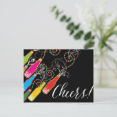 バブカラフルリーボトルモダン応援おもしろい新年 シーズンポストカード (スタンド正面)