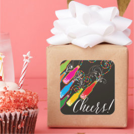 バブカラフルリーボトルモダン応援おもしろい新年 スクエアシール