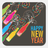 バブカラフルリーボトルモダン応援おもしろい新年 スクエアシール (正面)