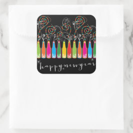 バブカラフルリーボトルモダン応援おもしろい新年 スクエアシール