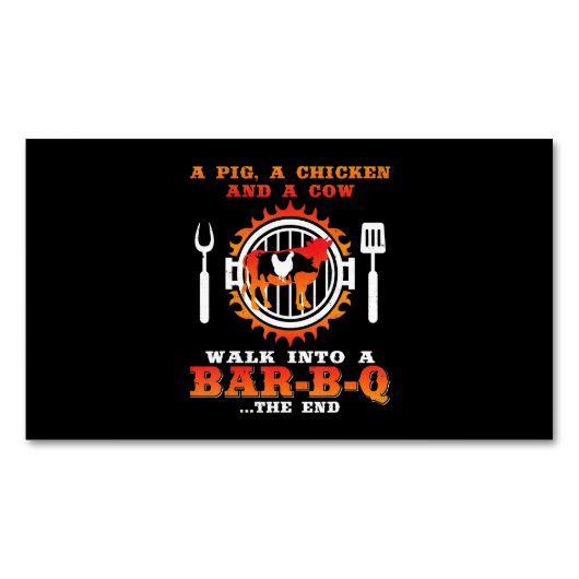 バブク|豚とニワトリがバーのBBQに入る マグネット名刺 (正面)