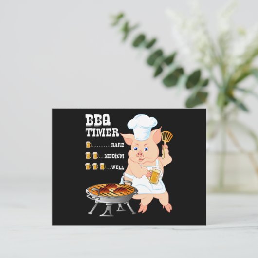 バブク | BBQタイマー、豚のグリル、バーベキュー、ビール好きの男性 シーズンポストカード (スタンド正面)