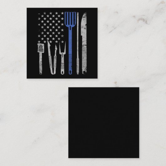 バブク| BBQ豚肉を焼き、米国国旗料理シェフ スクエア名刺 (正面/裏面)