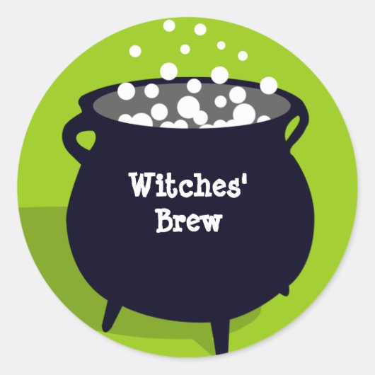 バブリングの大釜で緑のハロウィーンラベルを楽しむ ラウンドシール (正面)