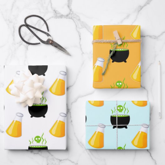 バブリングカルドロン魔法ポーションスカルハロウィーン ラッピングペーパーシート (正面)