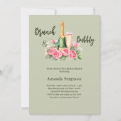 バブリーのブランチのピンクのフローラセージ緑ブライダルシャワー 招待状 (正面)