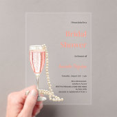 バブリーのランチプロセッコパールのピンクブライダルシャワー アクリル招待状 (インサイチュ (ポータブル))